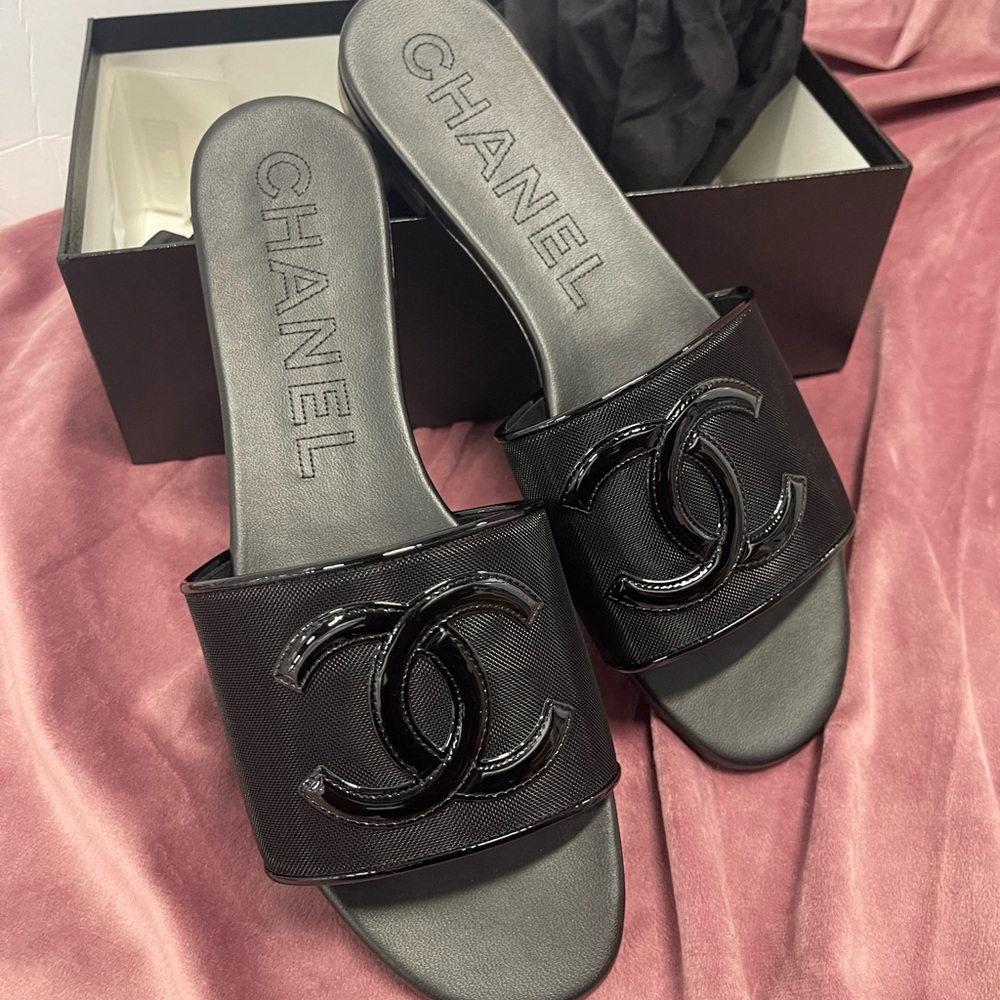 Chanel Black Slide Sandals